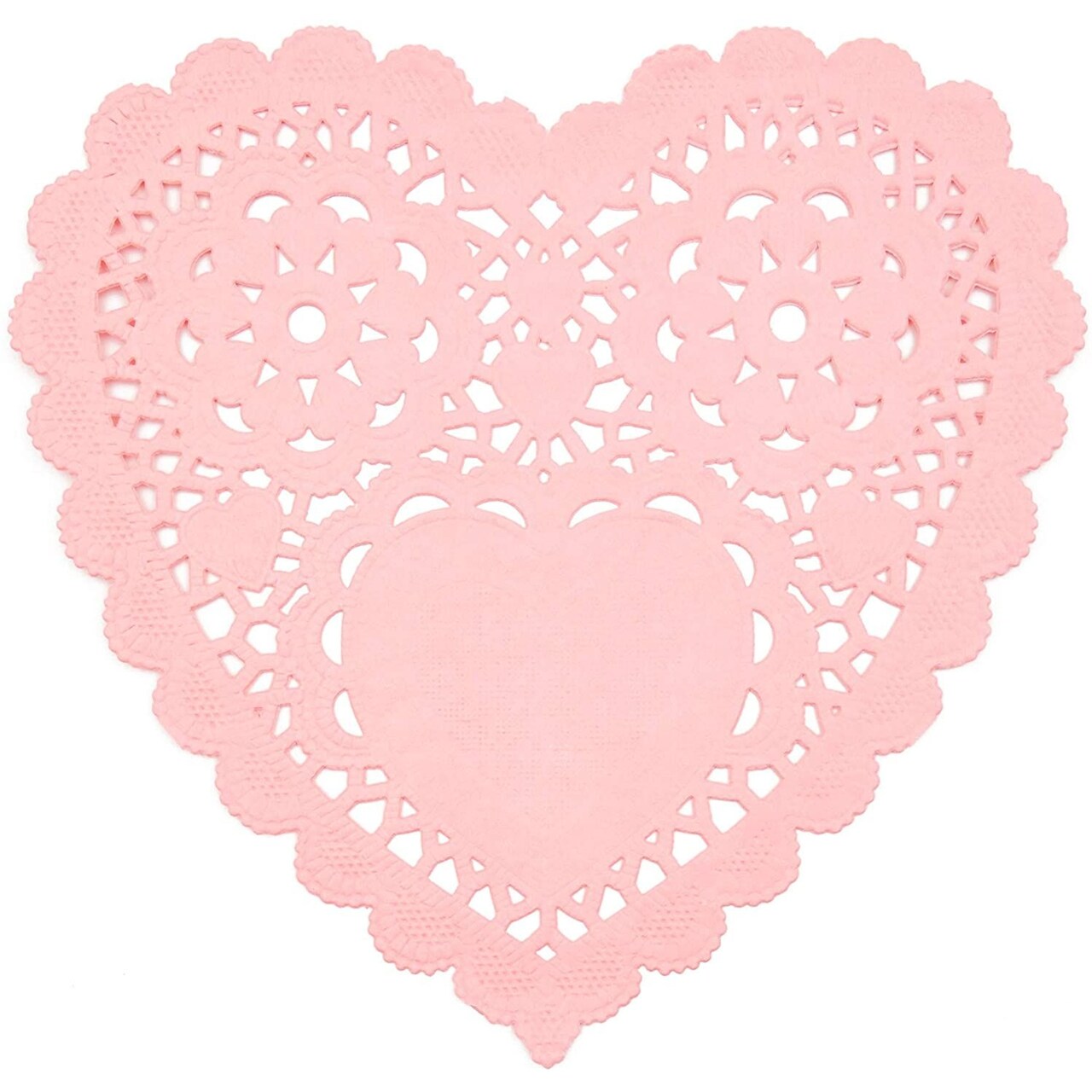 Heart Shaped Paper Lace Doilies for Weddings, Valentines Party (6 In, Pink, 200 Pack)